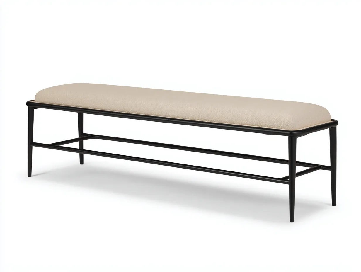 Panca imbottita con struttura in metallo 140x40x45 cm - beige e nero - design moderno minimalista-Nestgoshop