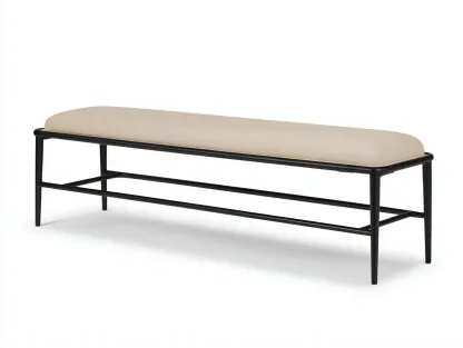 Panca imbottita con struttura in metallo 140x40x45 cm - beige e nero - design moderno minimalista-Nestgoshop