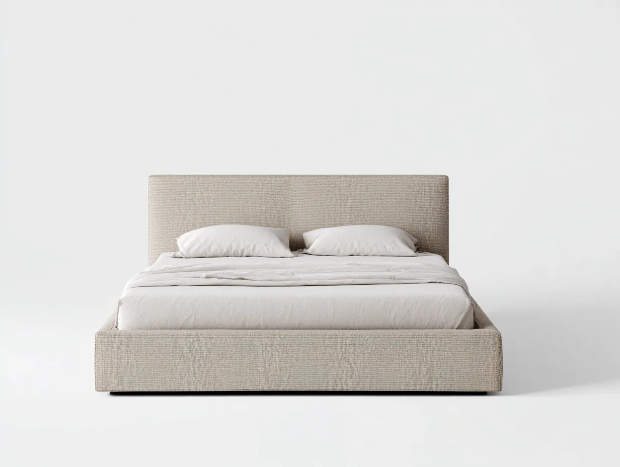 Letto matrimoniale imbottito in tessuto 210x180x120 cm - beige lino - design minimalista contemporaneo-Nestgoshop