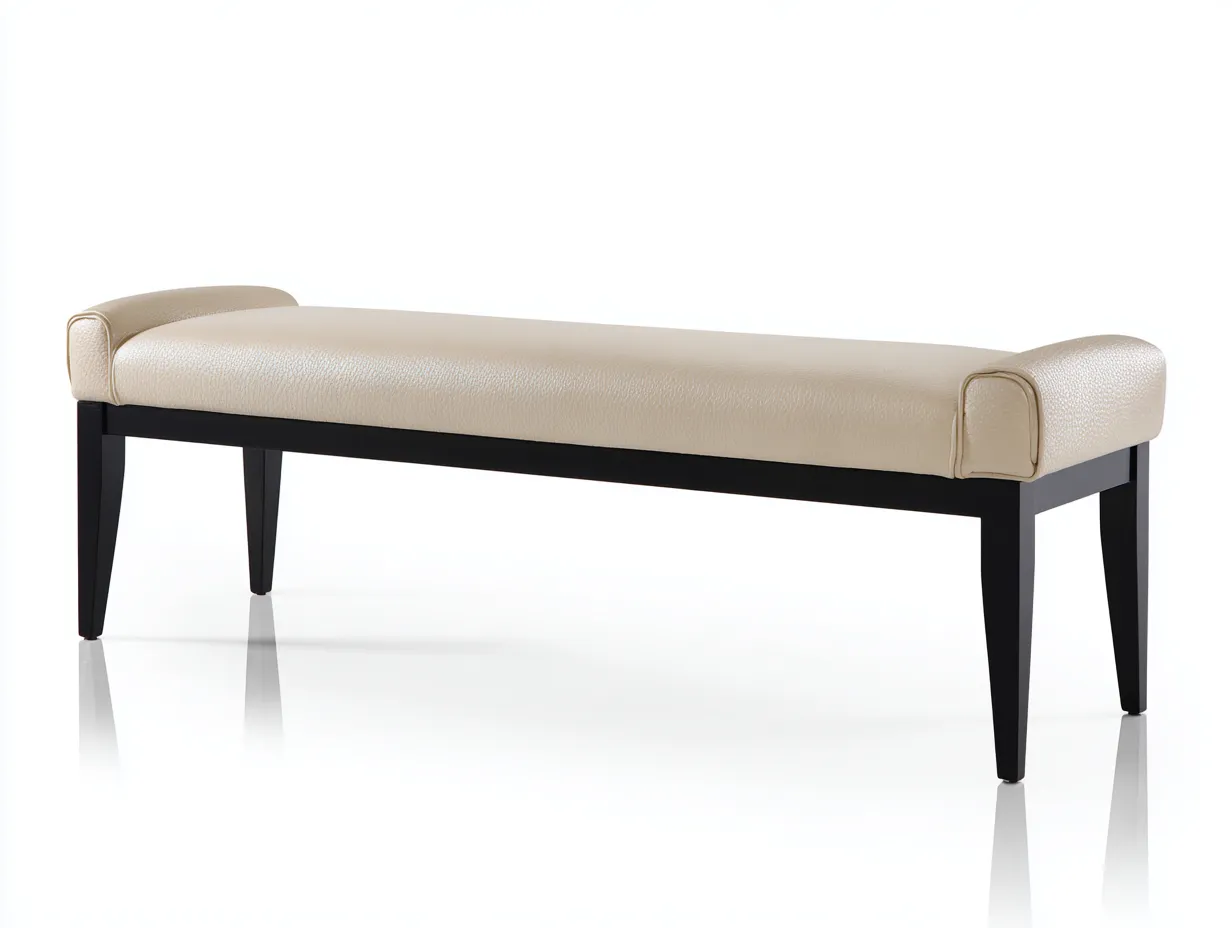 Panca imbottita con struttura in legno 150x40x45 cm - beige e nero - design moderno elegante-Nestgoshop