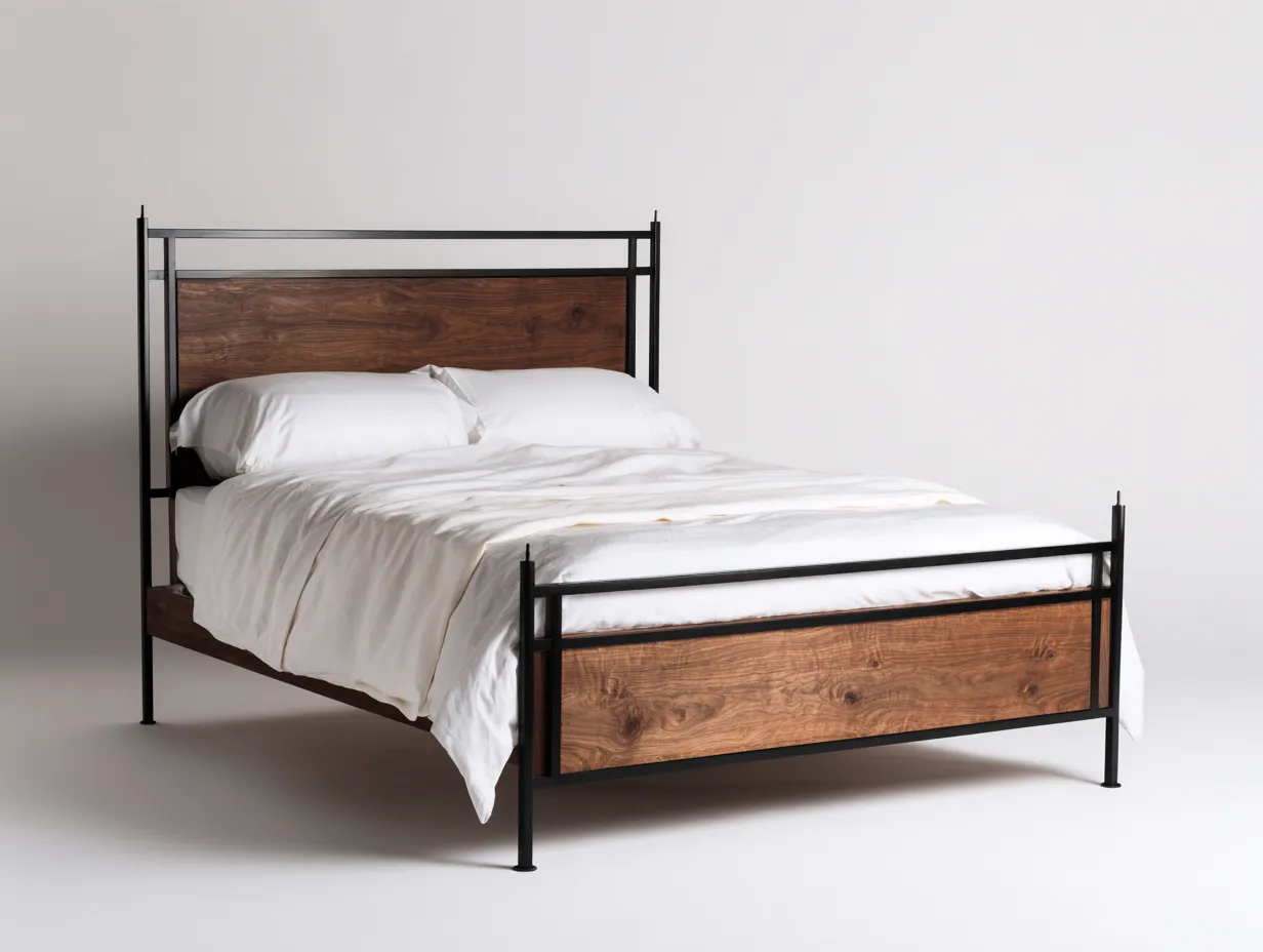 Letto matrimoniale legno e metallo 208x168x110 cm - nero e noce scuro - stile industriale moderno per camera da letto-Loftgetpad