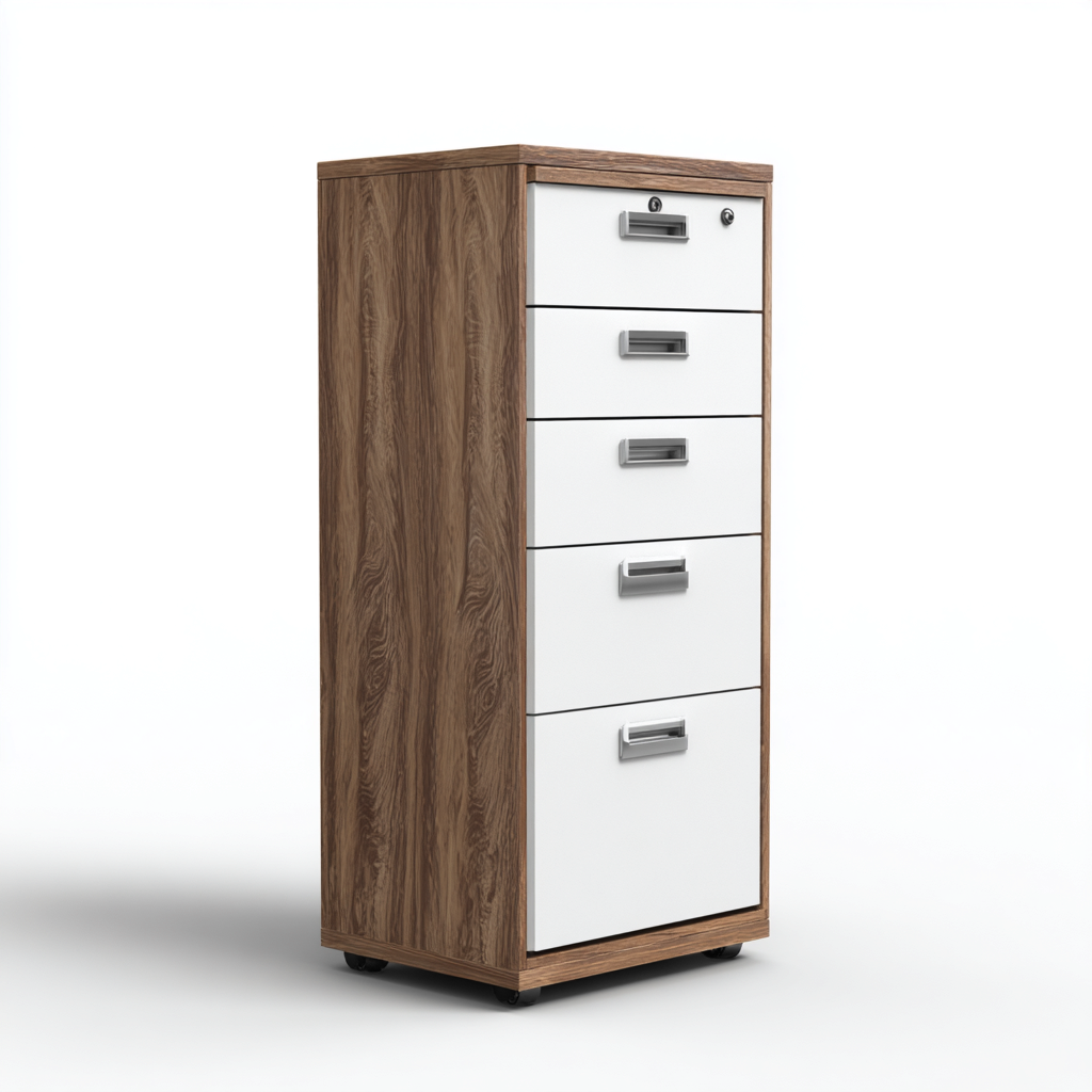 Armadio per ufficio in legno e metallo 45x50x100 cm - bianco - marrone - con cassetti e ruote - adatto all'ufficio - design moderno professionale-Denmynest