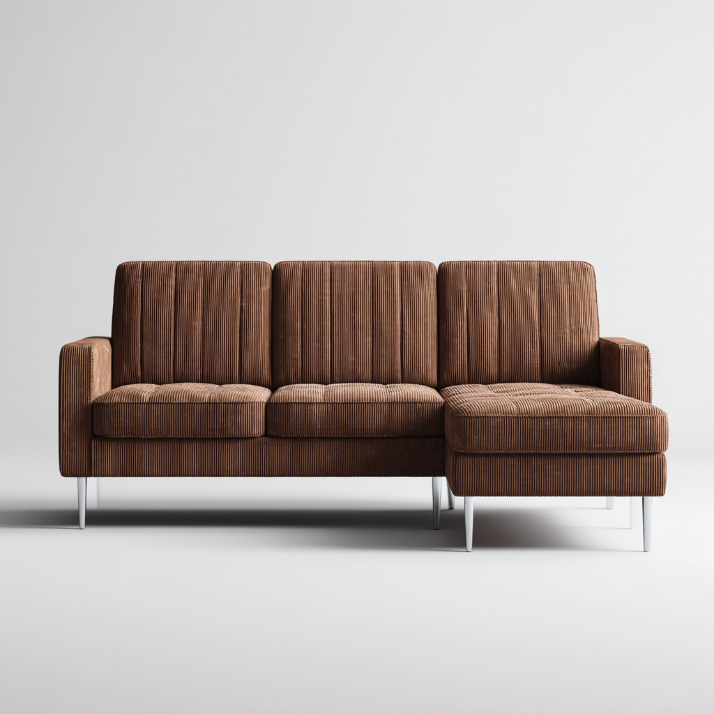 Divano angolare in tessuto a coste 275x160x80 cm - marrone - per soggiorno - stile moderno-Denmynest