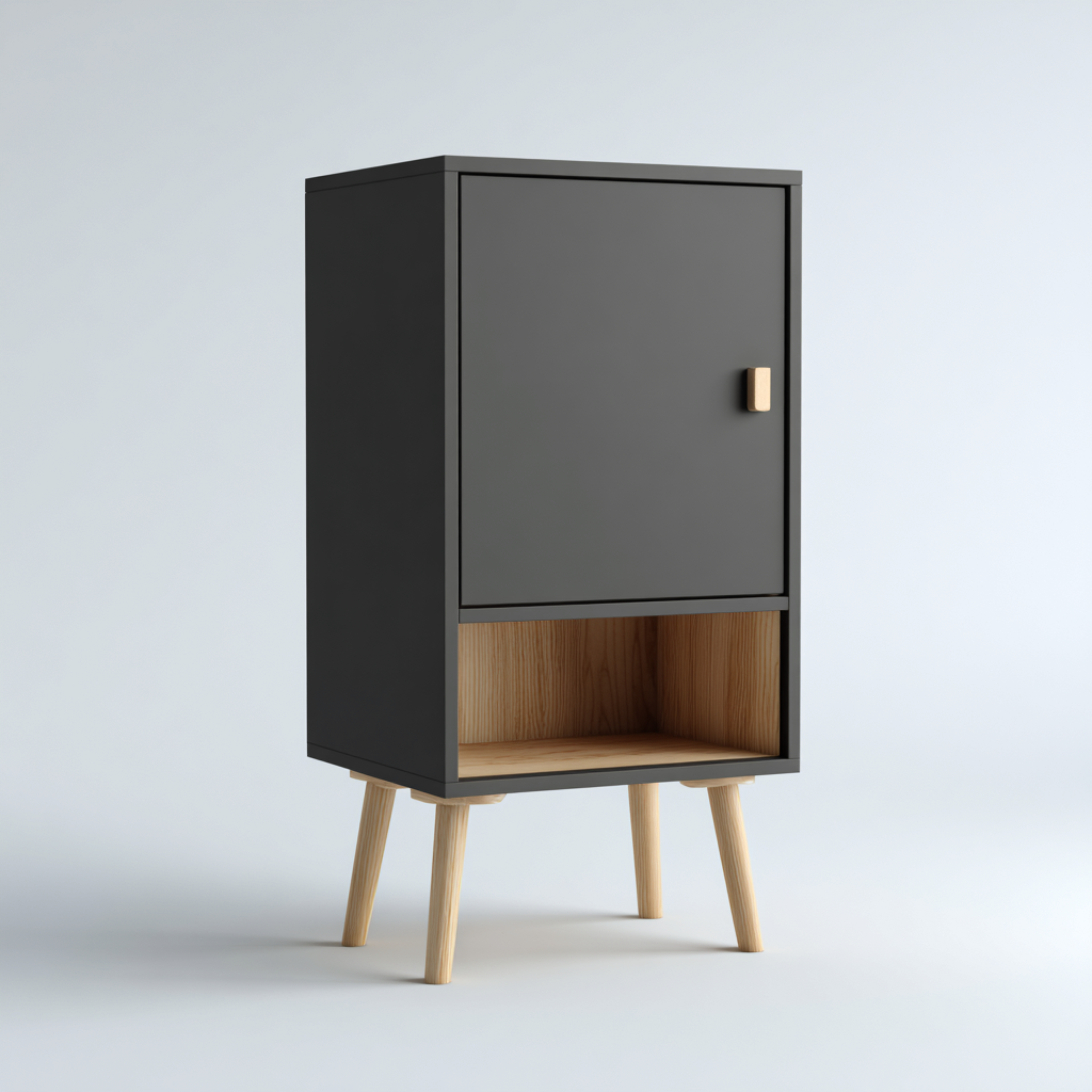 Mobile bagno in legno 40x30x75 cm - nero e legno naturale - adatto al bagno - design nordico con piedini-Denmynest