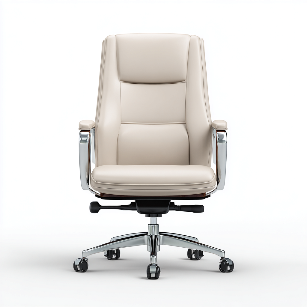 Sedia da ufficio rivestimento in similpelle imbottita 64x62x114 cm - beige - design moderno per ufficio-Denmynest