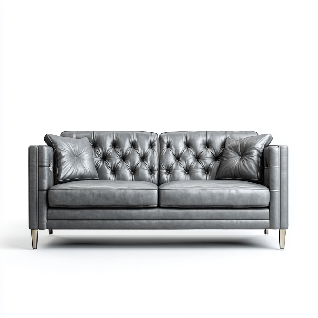 Divano lineare in pelle 200x90 cm - grigio - per soggiorno - design moderno-Denmynest