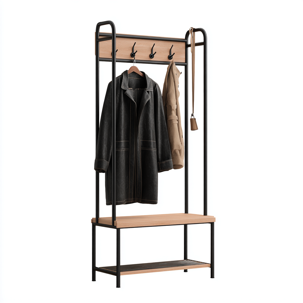 Attaccapanni con mensole e ganci 80x40x175 cm - nero - legno - per ingresso-Denmynest