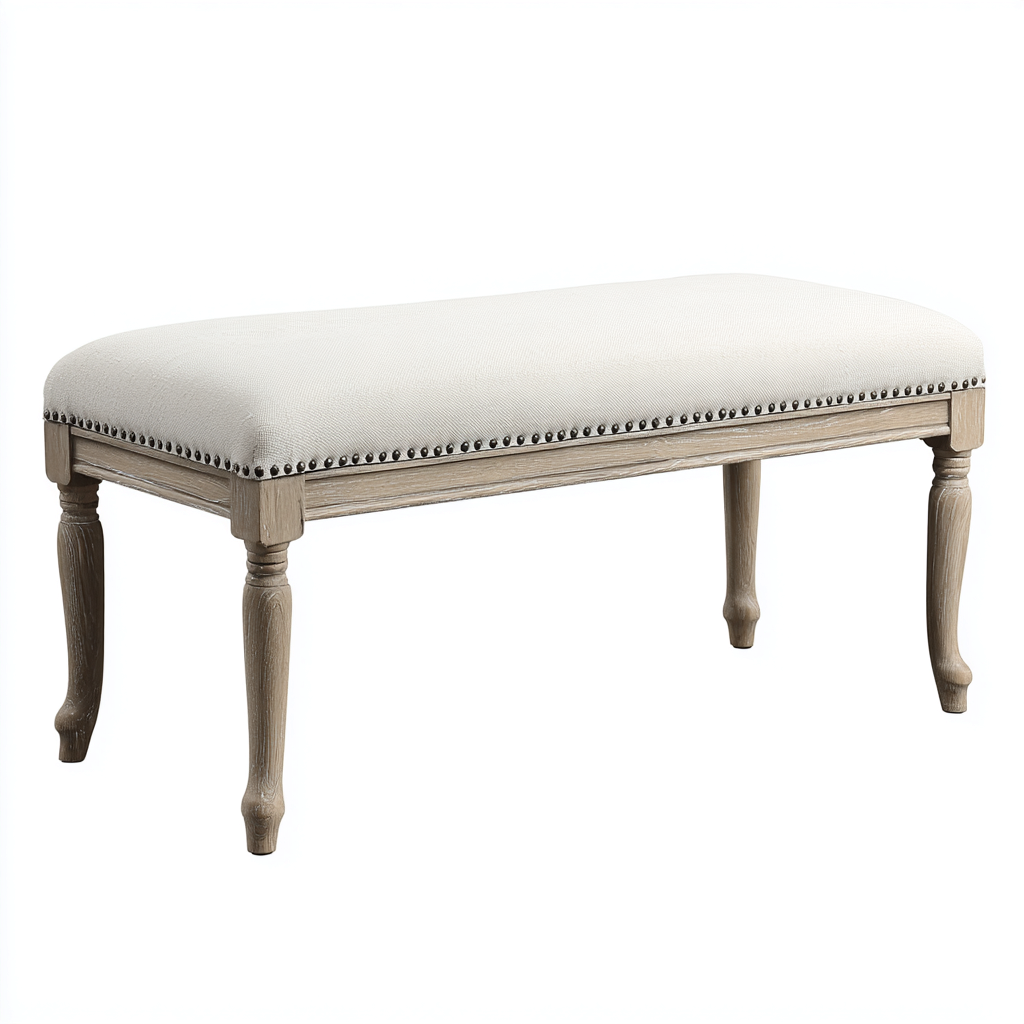 Panca da ingresso imbottita in tessuto con struttura in legno 110x40x45 cm - beige - naturale - adatta all'ingresso - stile classico elegante-Denmynest