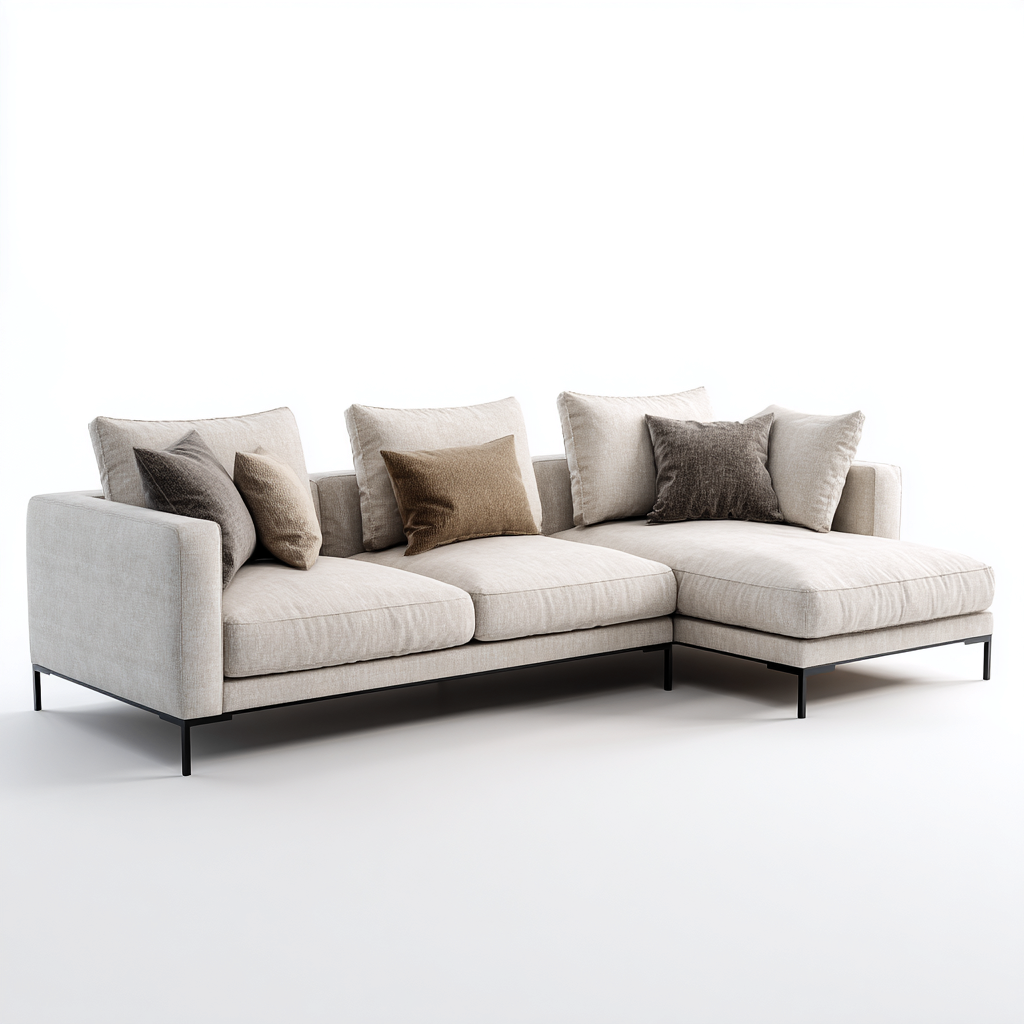 Divano angolare in tessuto 260x160x82 cm - beige - per soggiorno - stile moderno-Denmynest