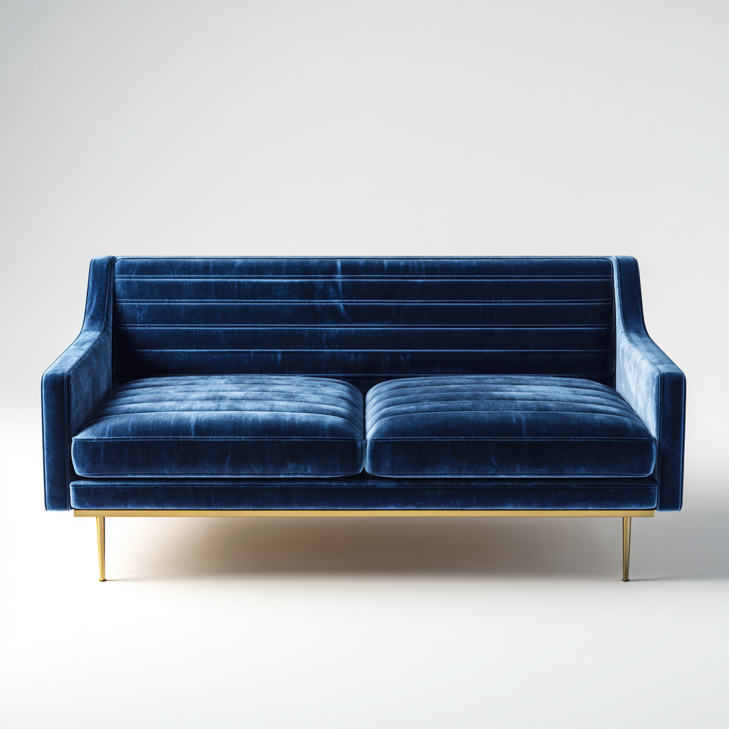 Divano lineare in velluto 180x80 cm - blu scuro - per soggiorno - stile moderno-Denmynest