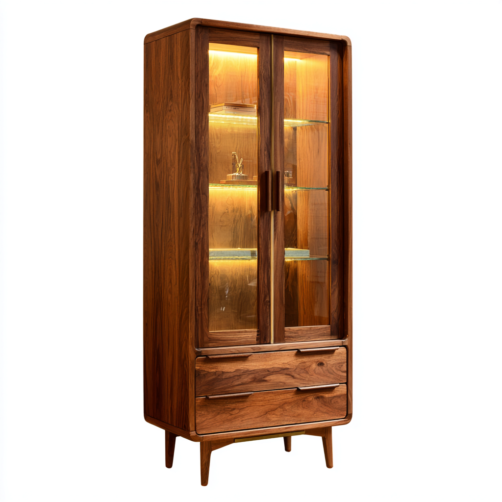 Vetrina in legno 75x40x180 cm - colore marrone - per cucina-Denmynest