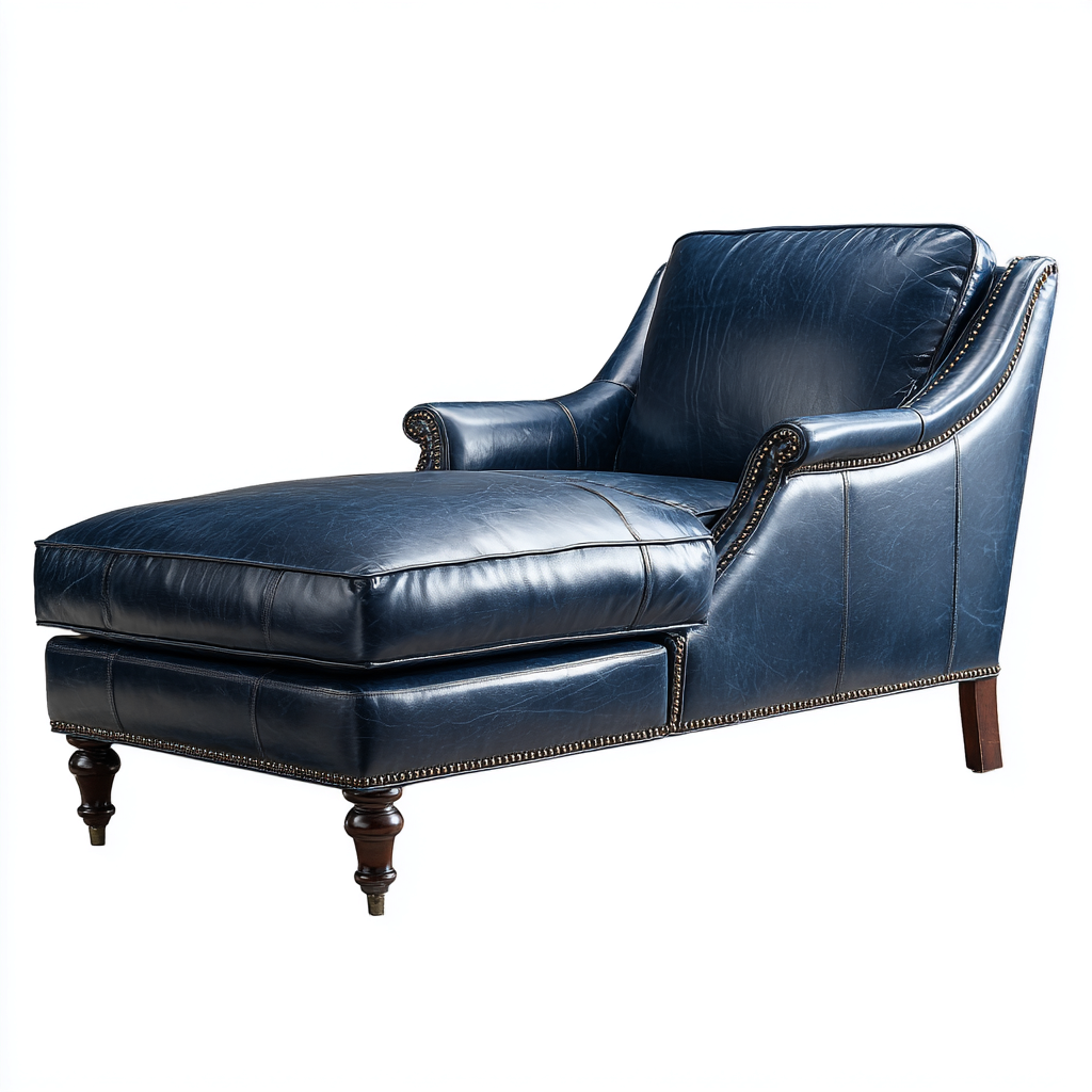 Chaise longue in pelle 165x70x85 cm - blu - per soggiorno - stile classico-Denmynest