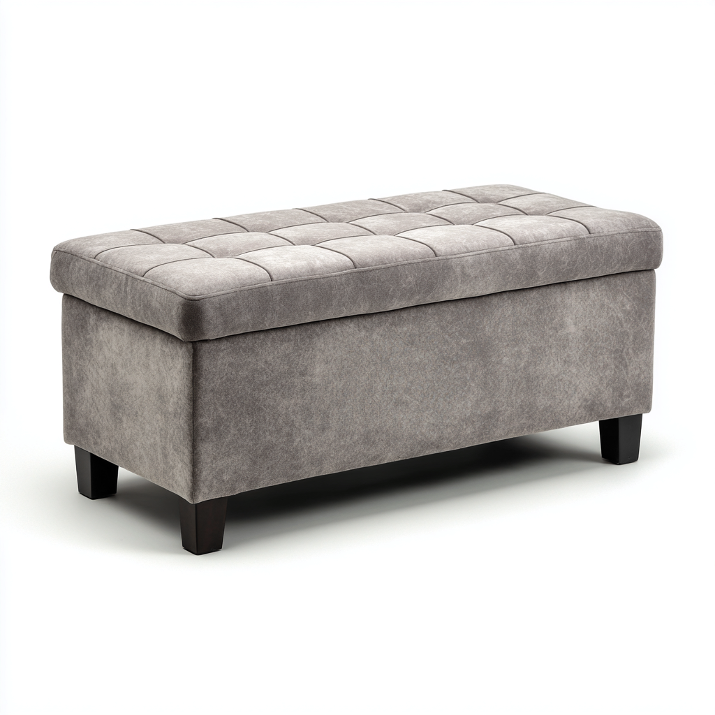 Panca per letto rivestimento in tessuto 100x40x45 cm - grigio - per camera da letto - seduta imbottita con spazio contenitore - design moderno-Denmynest