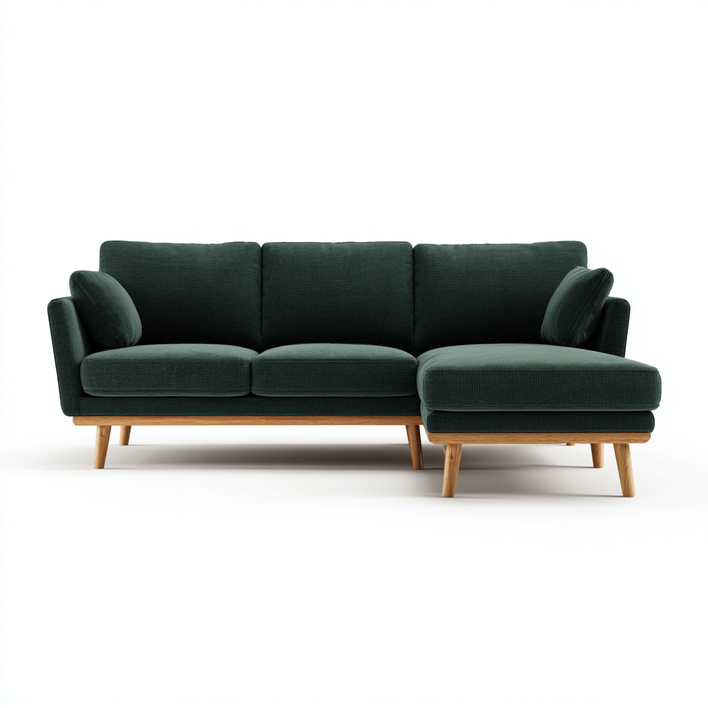 Divano angolare in tessuto e legno 230x150x82 cm - verde scuro - per soggiorno - design moderno-Denmynest