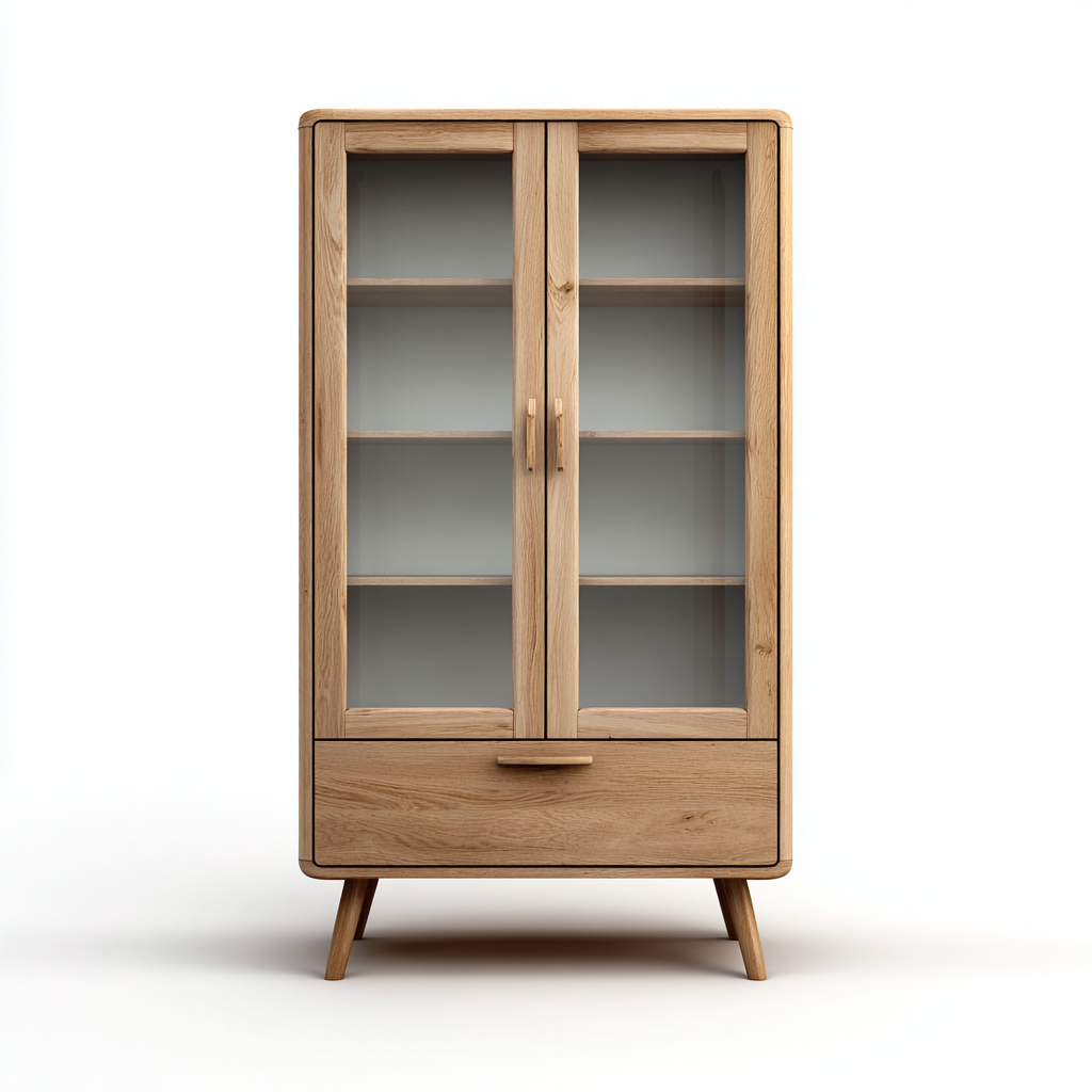 Vetrina in legno 80x40x160 cm - colore naturale - design moderno per cucina-Denmynest