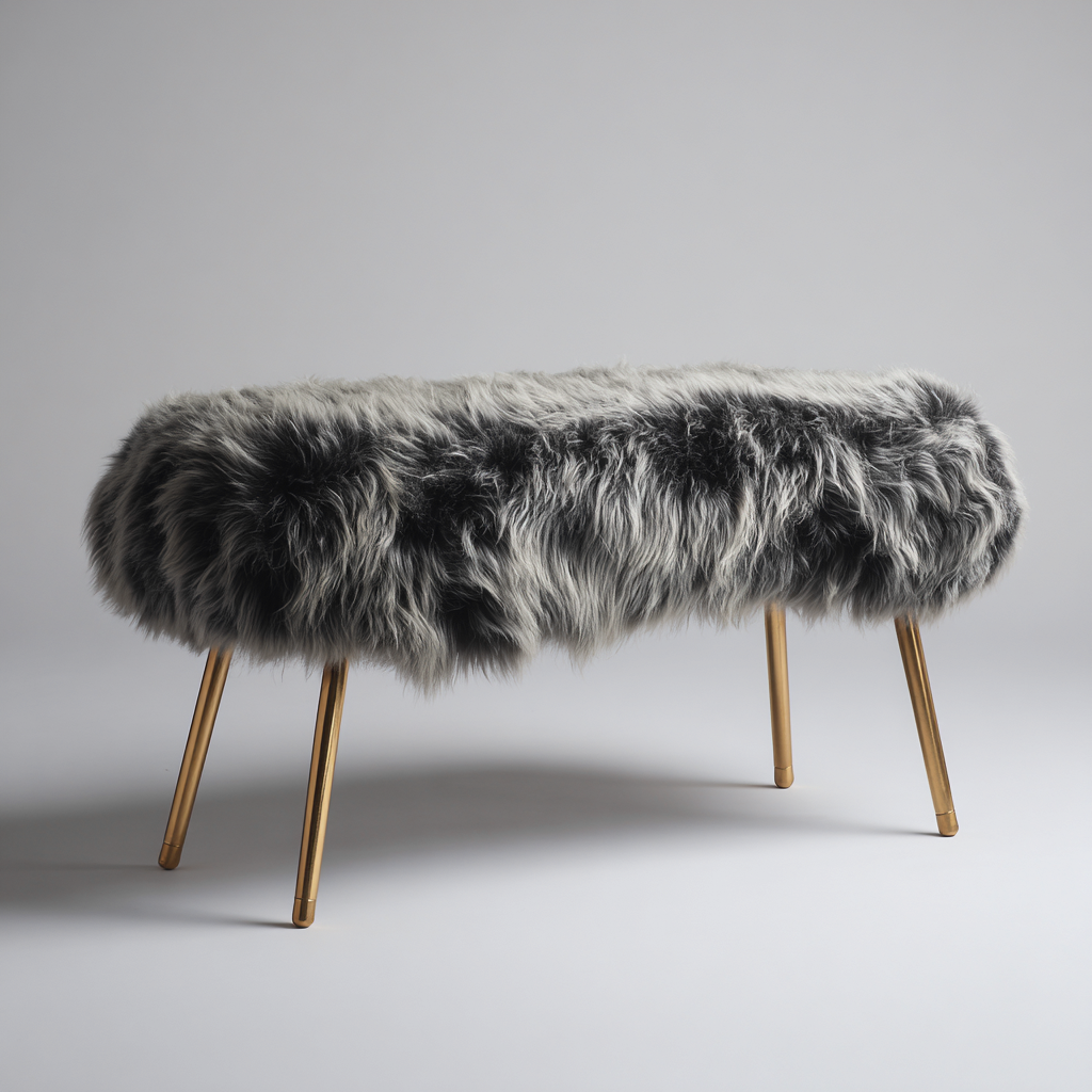 Panca da ingresso con seduta in pelliccia sintetica e gambe in metallo 105x40x45 cm - grigio - oro - adatta all'ingresso - stile nordico-Denmynest