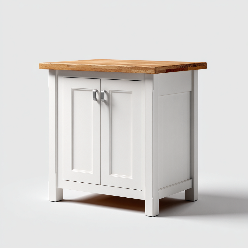 Isola da cucina in MDF e legno 90x60x90 cm - bianco - legno naturale - per cucina - design moderno-Denmynest