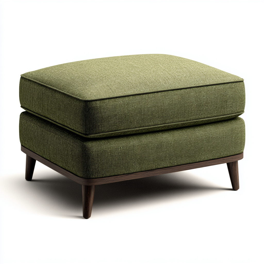 Pouf imbottito rettangolare in tessuto con gambe in legno 60x45x40 cm - verde oliva - design moderno per soggiorno-Denmynest