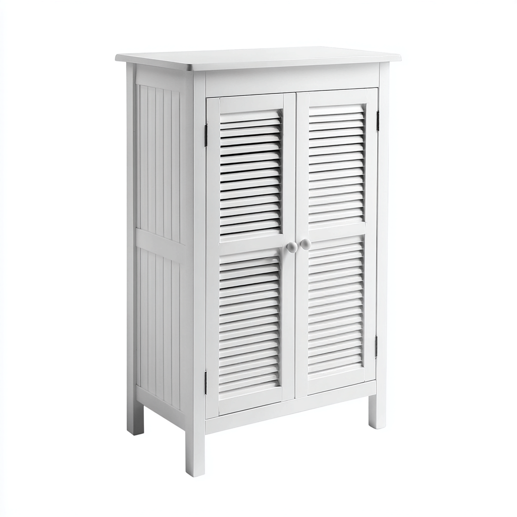 Mobile bagno in legno 60x30x80 cm - bianco - adatto al bagno - design classico con ante a persiana-Denmynest