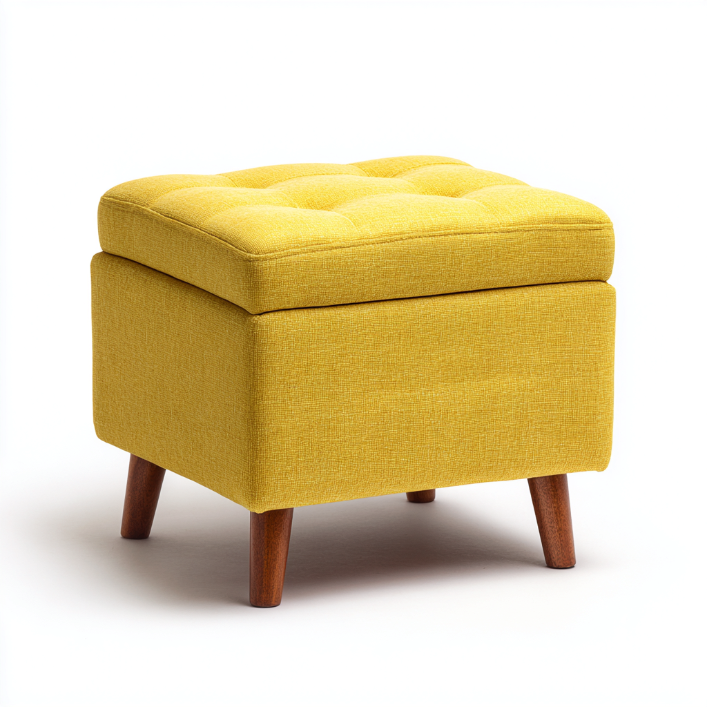 Pouf poggiapiedi imbottito in tessuto 45x45x40 cm - giallo senape - design moderno per soggiorno-Denmynest