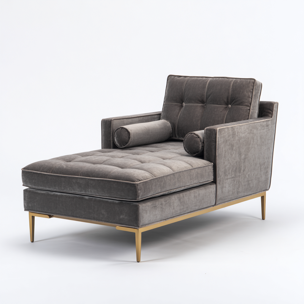 Chaise longue in velluto 175x82x80 cm - grigio - per soggiorno - stile moderno-Denmynest