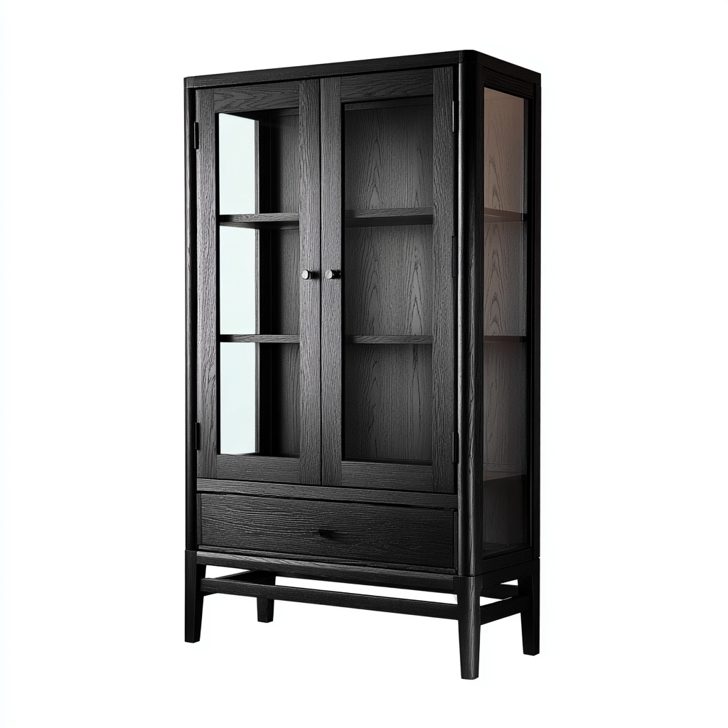 Vetrina in legno 85x42x170 cm - colore nero - design moderno per cucina-Denmynest