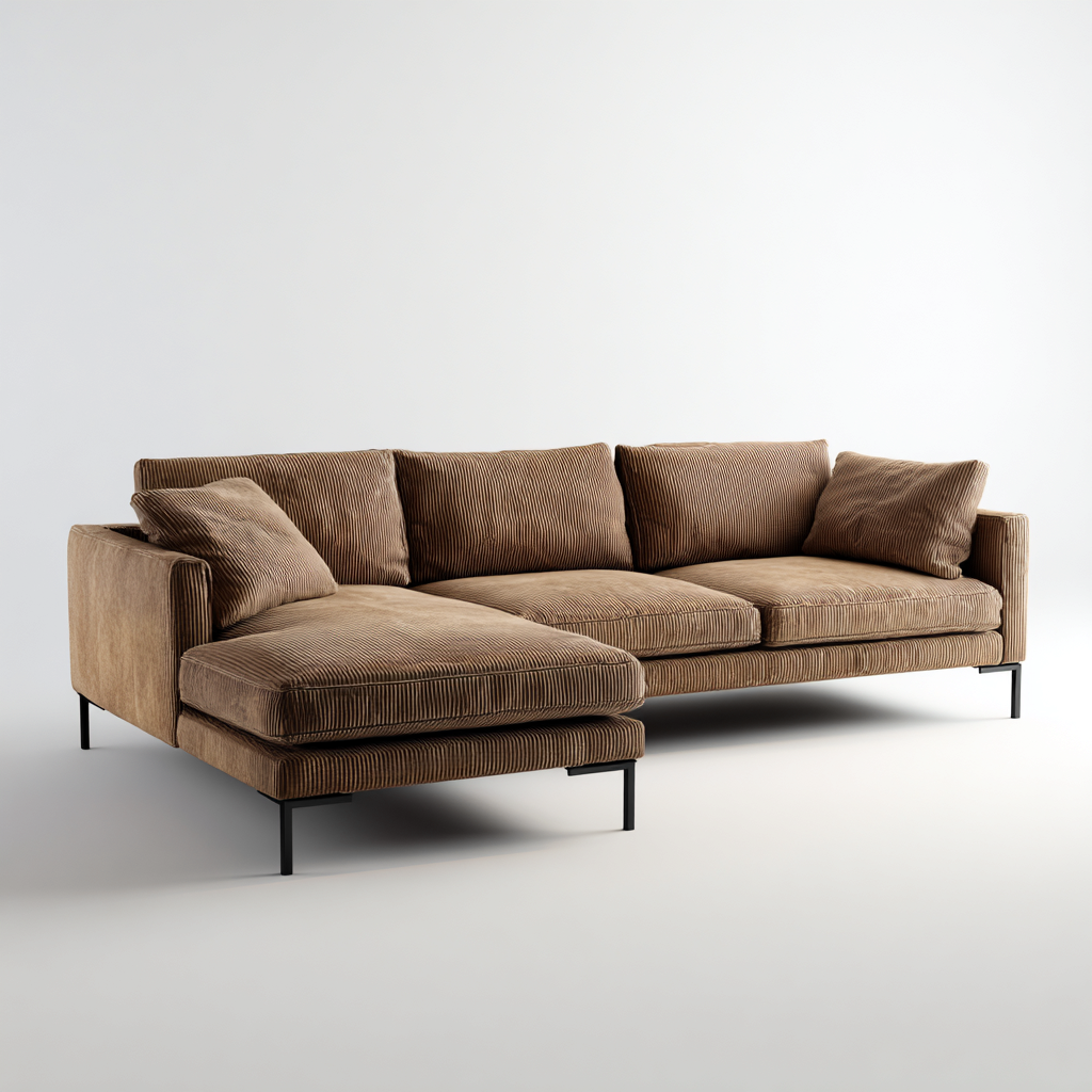 Divano angolare in tessuto a coste 270x165x80 cm - marrone - per soggiorno - stile moderno-Denmynest