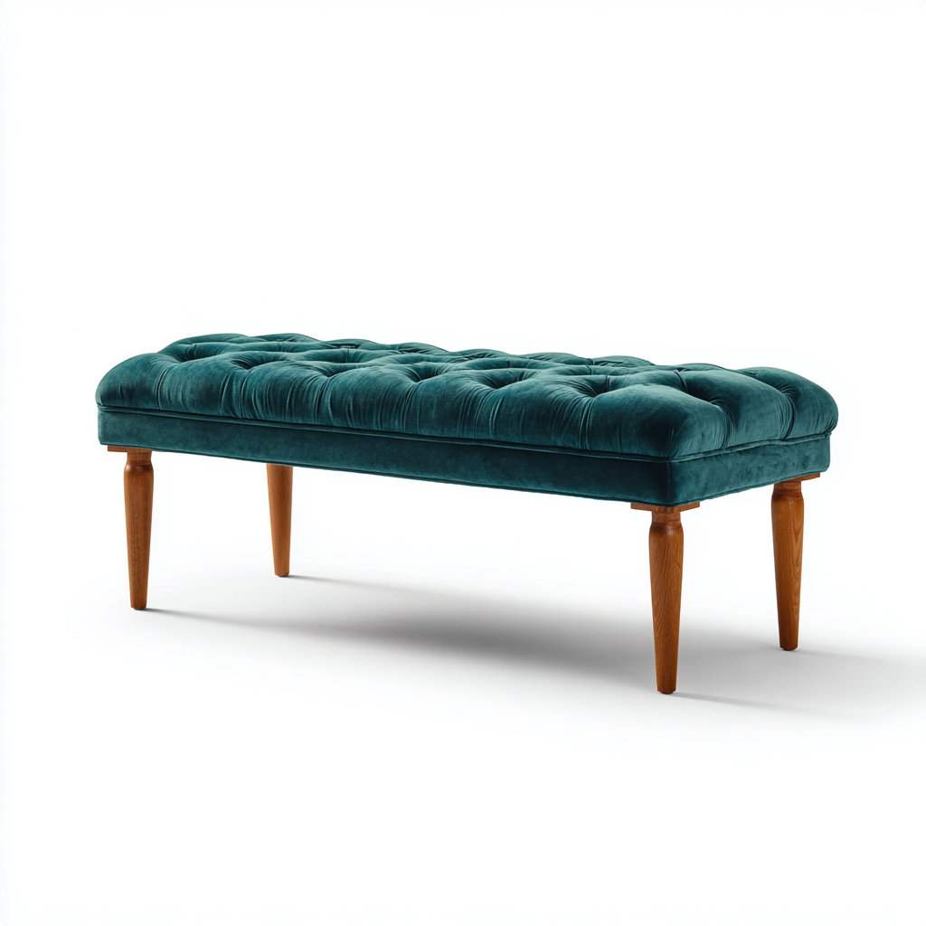 Panca da ingresso imbottita in velluto con gambe in legno 120x40x45 cm - verde petrolio - legno - adatta all'ingresso - stile elegante-Denmynest