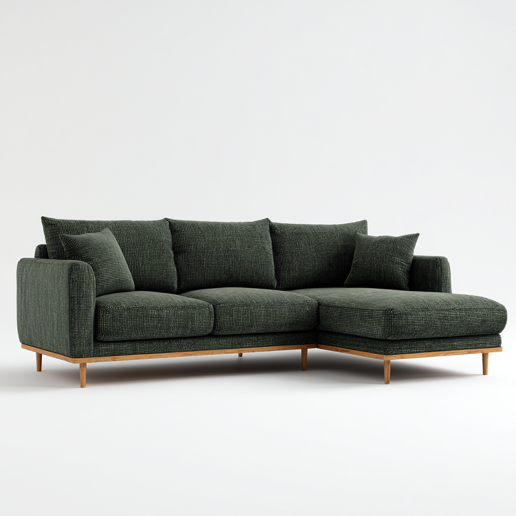 Divano angolare in tessuto e legno 235x155x82 cm - verde scuro - per soggiorno - design moderno-Denmynest