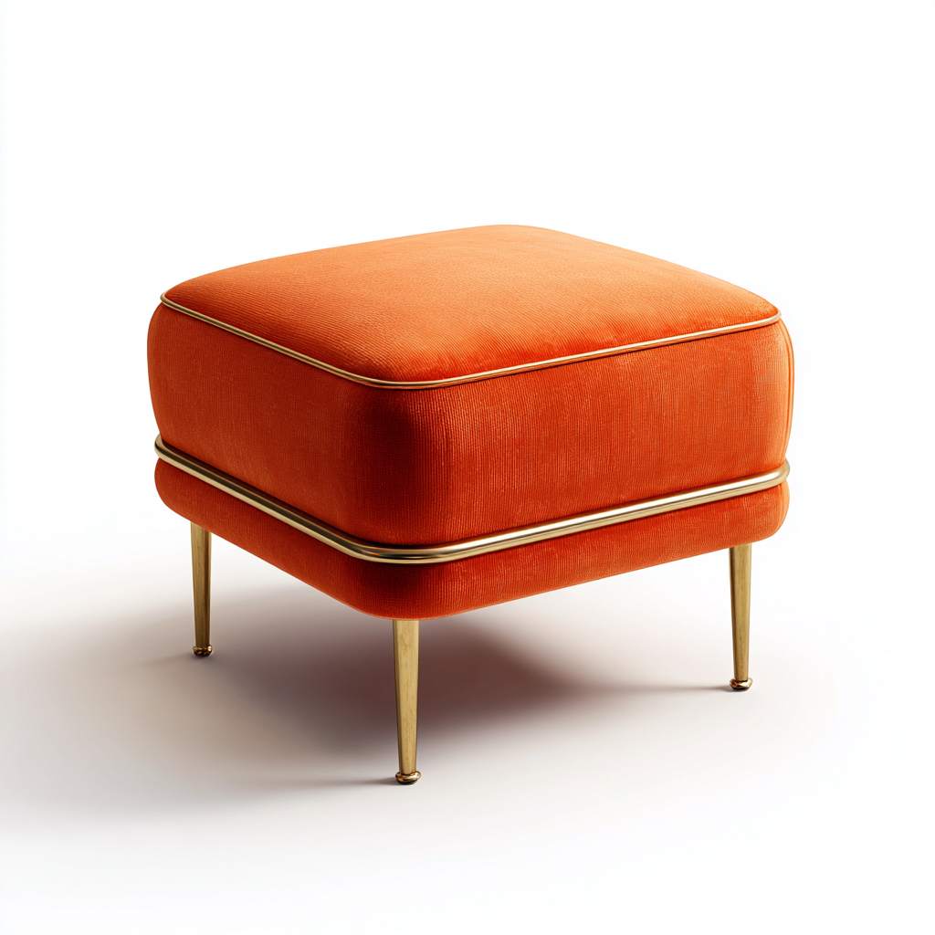Pouf imbottito in velluto con piedi in metallo 55x55x45 cm - arancione - per soggiorno - design elegante-Denmynest