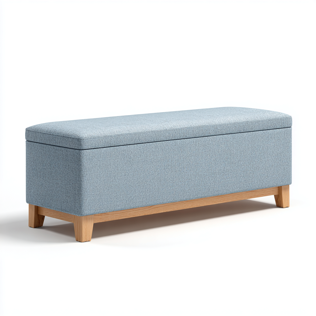 Panca per letto rivestimento in tessuto 125x38x44 cm - azzurro - per camera da letto - seduta imbottita con vano contenitore - design essenziale-Denmynest