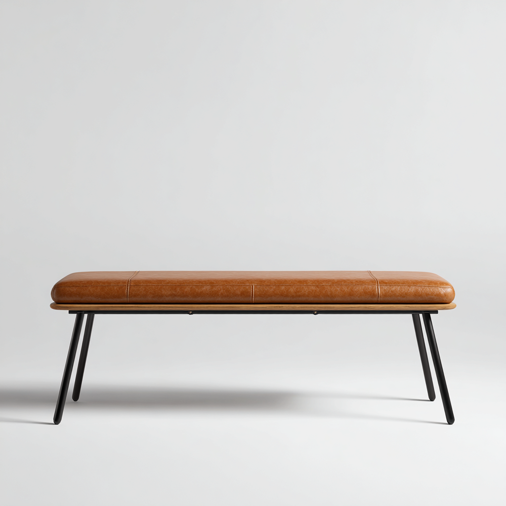 Panca da ingresso con seduta in pelle e struttura in metallo 110x38x45 cm - marrone - nero - adatta all'ingresso - stile moderno-Denmynest