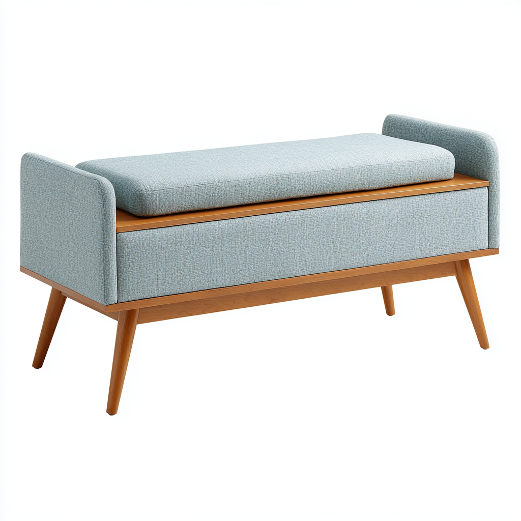 Panca per letto imbottita con contenitore in tessuto 110x40x45 cm - azzurro chiaro - per camera da letto - design moderno-Denmynest