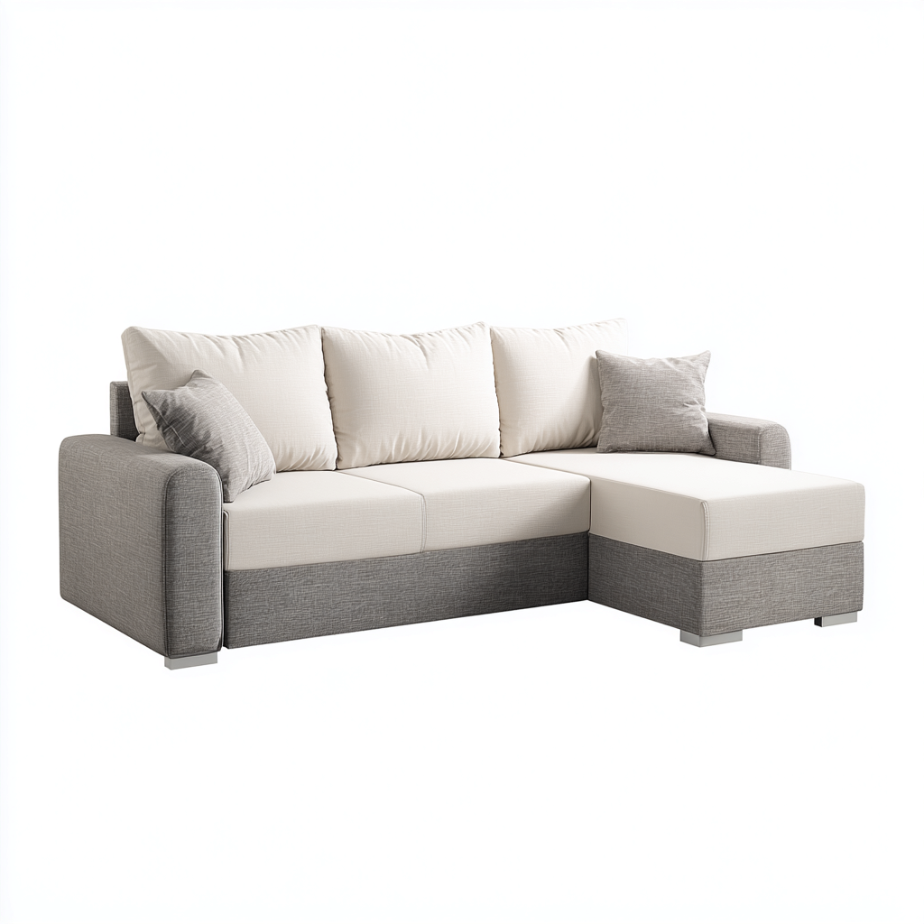 Divano angolare in tessuto 225x145x82 cm - bianco - grigio - per soggiorno - design moderno-Denmynest