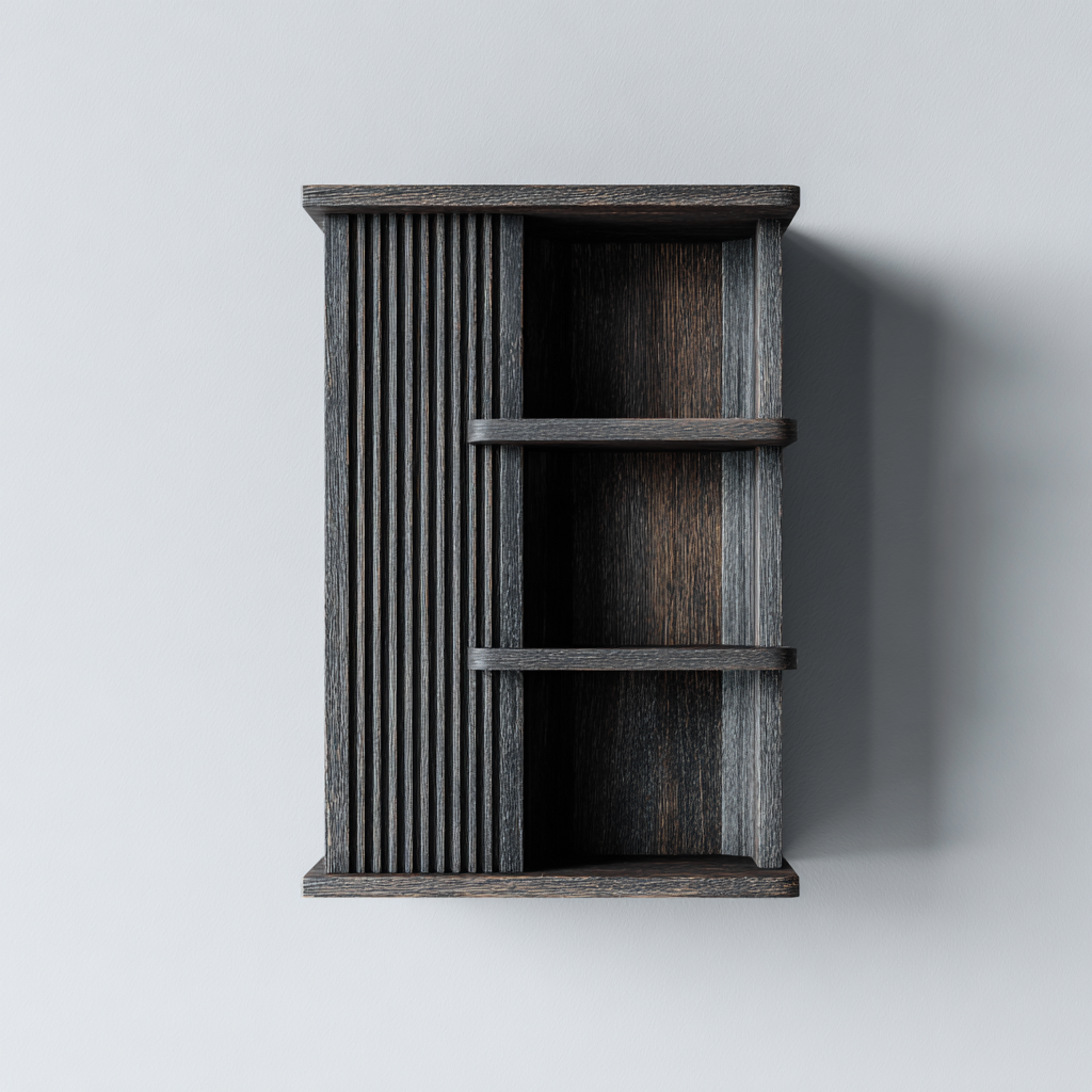 Mobile bagno pensile in legno 50x20x65 cm - grigio scuro effetto legno - adatto al bagno - design moderno con anta scanalata-Denmynest