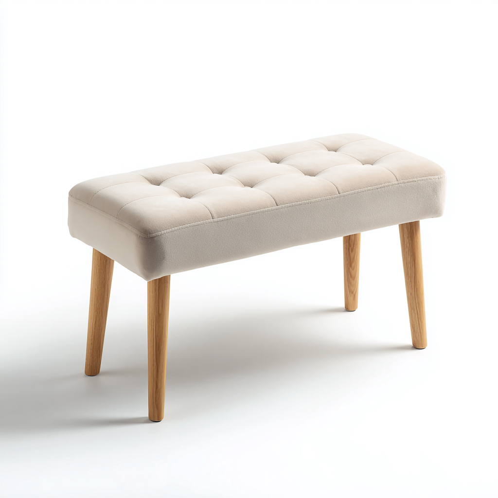 Panca da ingresso imbottita in tessuto con gambe in legno 110x40x45 cm - beige - legno - adatta all'ingresso - stile moderno-Denmynest