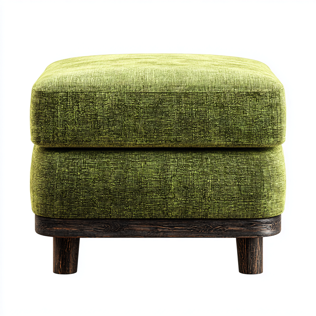 Pouf imbottito in tessuto con base in legno 55x55x42 cm - verde oliva - per soggiorno - design moderno-Denmynest