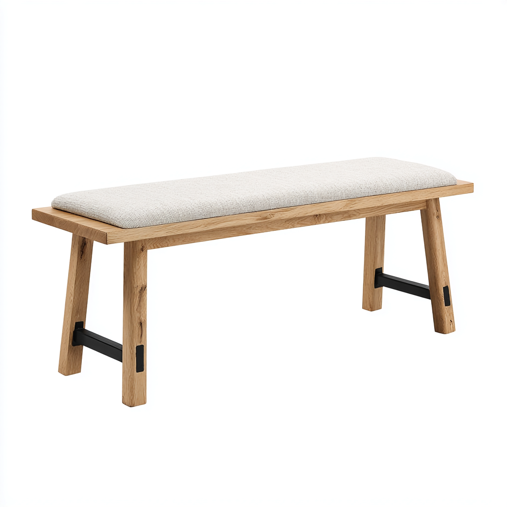 Panca da ingresso in legno massello con seduta imbottita 120x38x45 cm - naturale - bianco - adatta all'ingresso - stile scandinavo-Denmynest