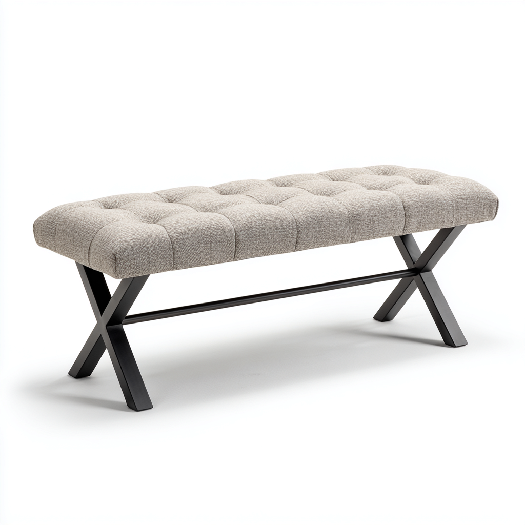 Panca per letto rivestimento in tessuto 122x42x48 cm - grigio chiaro - per camera da letto - seduta imbottita con struttura in metallo - stile contemporaneo-Denmynest