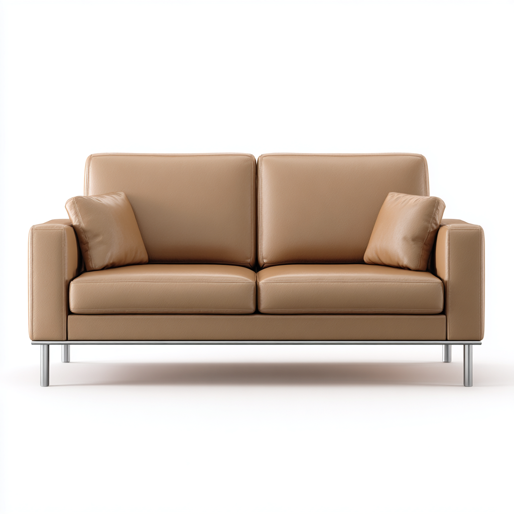 Divano lineare in pelle 170x85 cm - marrone chiaro - per soggiorno - design moderno-Denmynest