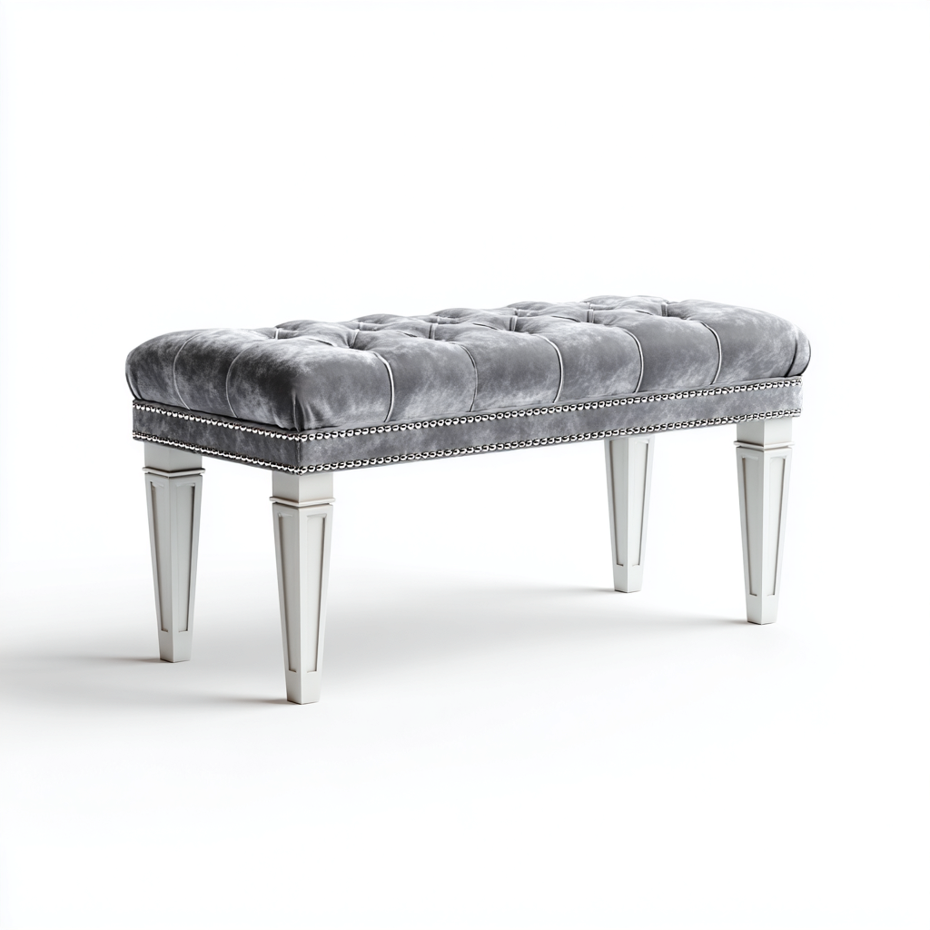 Panca per letto rivestimento in tessuto 110x40x45 cm - grigio - per camera da letto - seduta imbottita trapuntata - design elegante-Denmynest