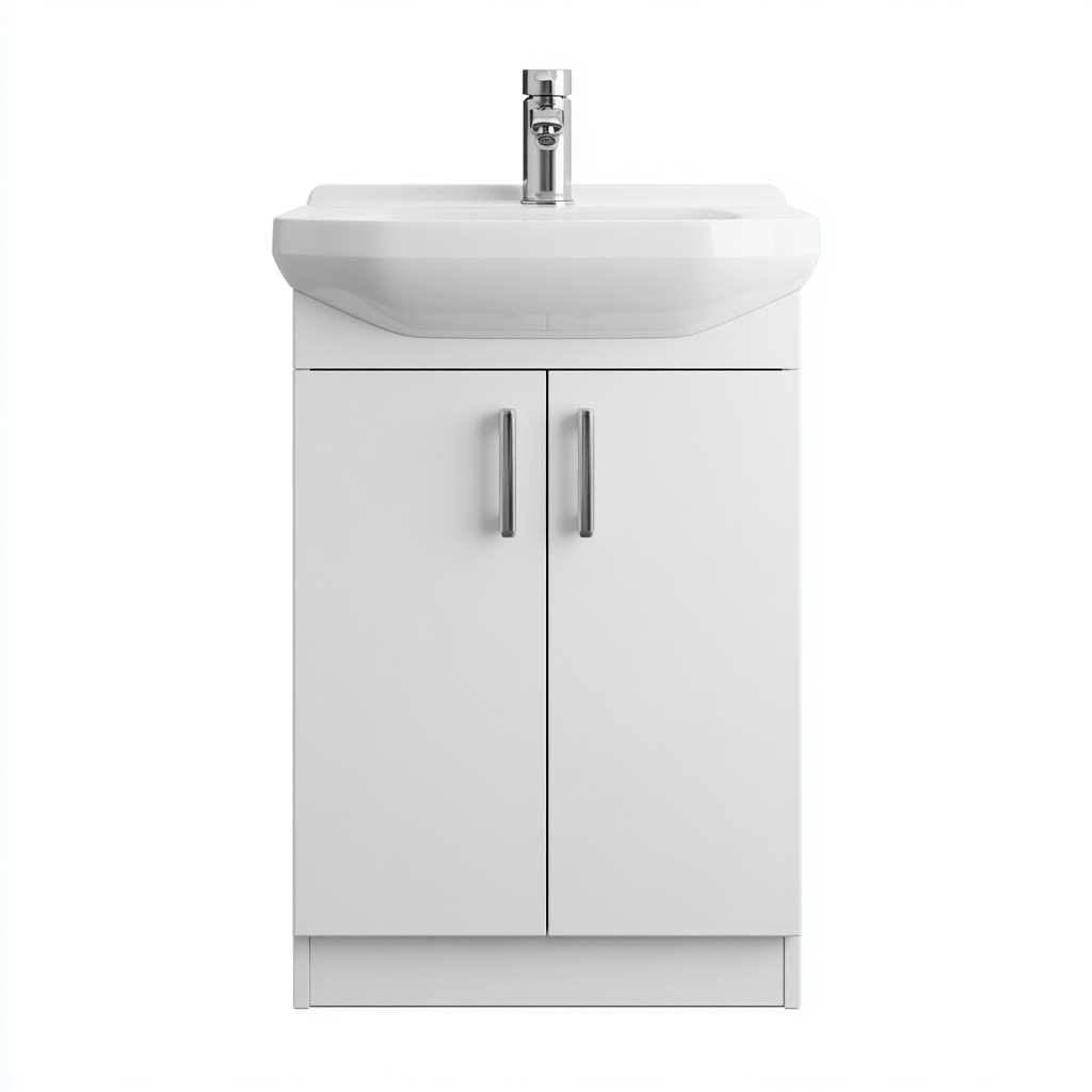 Mobile lavabo da terra con lavabo in ceramica 55x45x85 cm - bianco - adatto al bagno - design classico funzionale-Denmynest