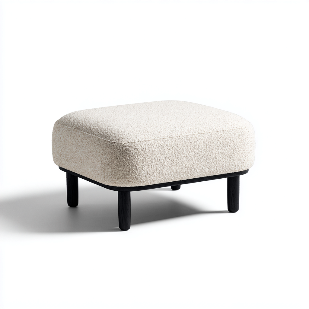 Pouf poggiapiedi imbottito in tessuto bouclé 60x60x35 cm - bianco crema - design moderno per soggiorno-Denmynest