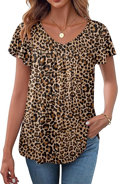 r Ruffle Short Sleeve Shirts V Neck T Shirts Pleated Tunic Tops Work Blouses Business Outfits