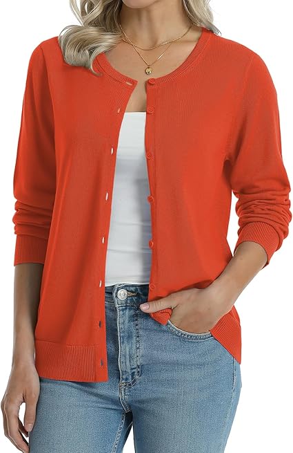  Cotton Lightweight Cardigans Long Sleeve Knitted Button Down Sweater