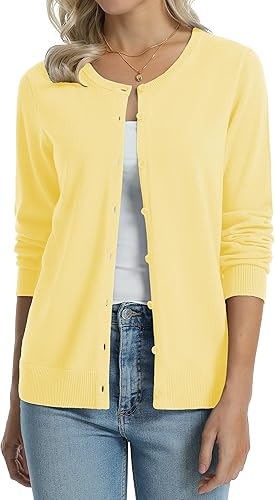 s 100% Cotton Lightweight Cardigans Long Sleeve Knitted Button Down Sweater