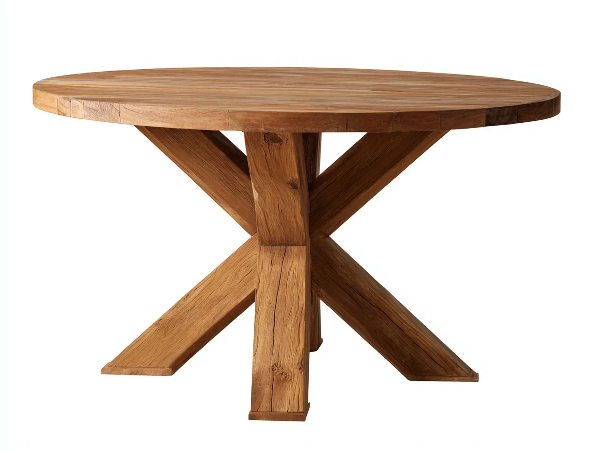 Mesas de jardín de madera redonda 130x130x75 cm - marrón - diseño rústico-Roommyhaus