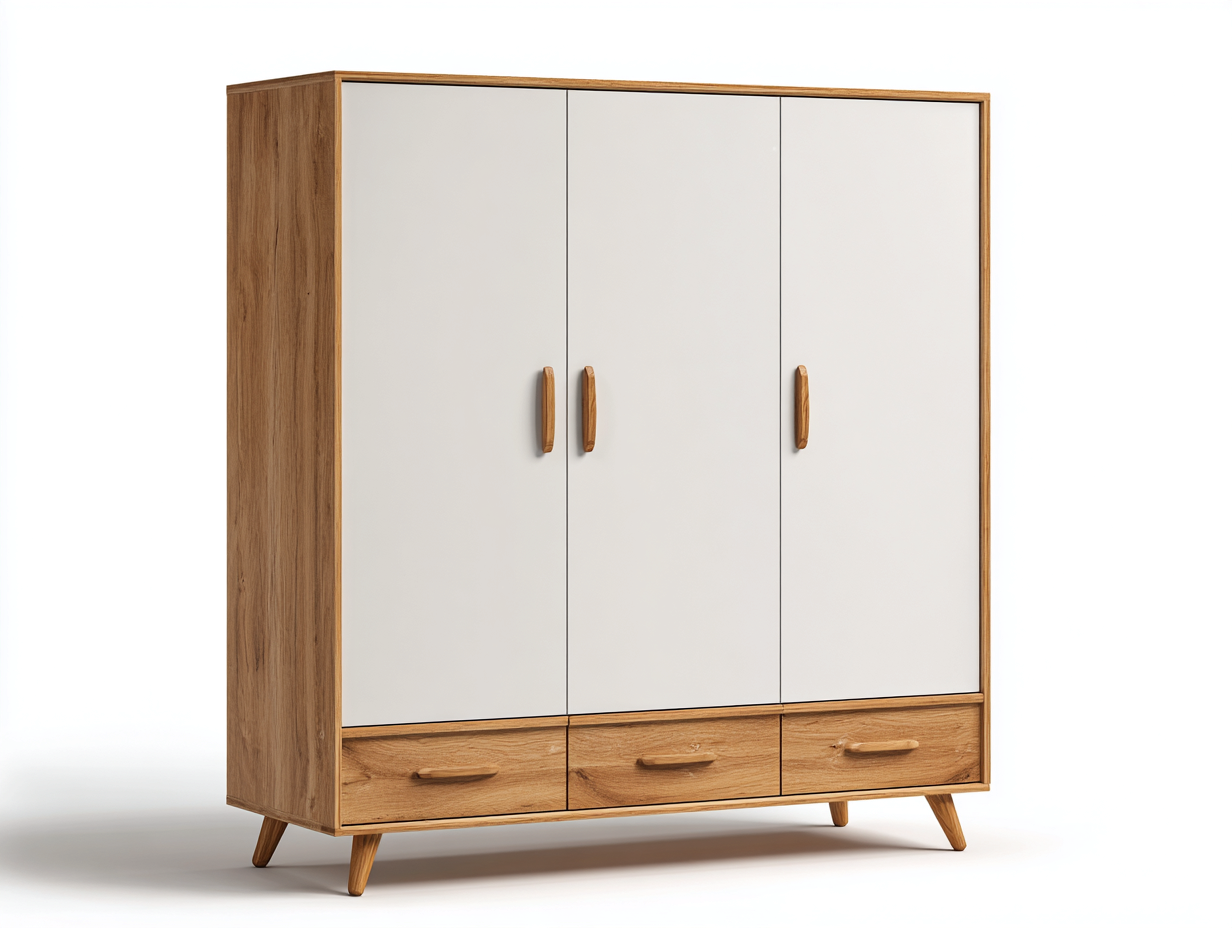 Armarios madera 180x60x200 cm blanco-madera diseño moderno almacenamiento dormitorio-Roommyhaus