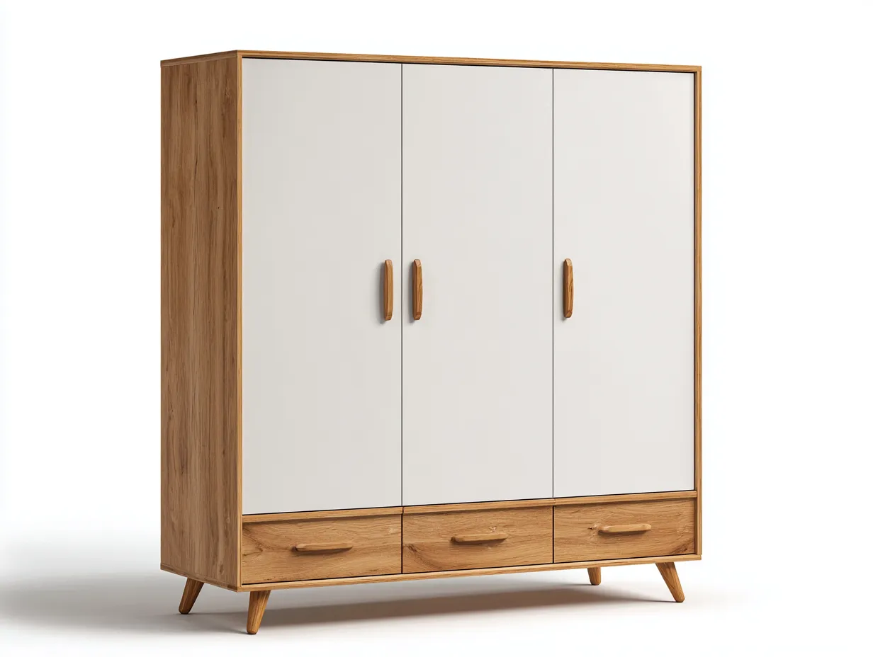 Armarios madera 180x60x200 cm blanco-madera diseño moderno almacenamiento dormitorio-Roommyhaus