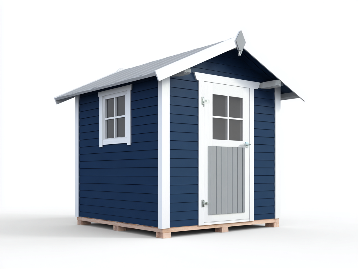 Casetas de jardín madera 200x180x220 cm azul-blanco diseño moderno almacenamiento exterior-Roommyhaus